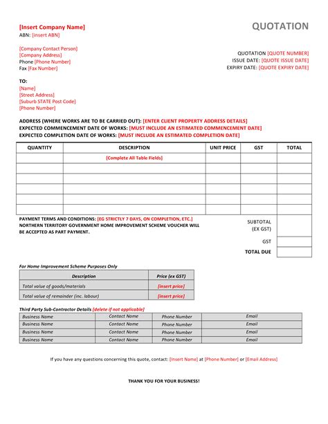 business quotation sample.